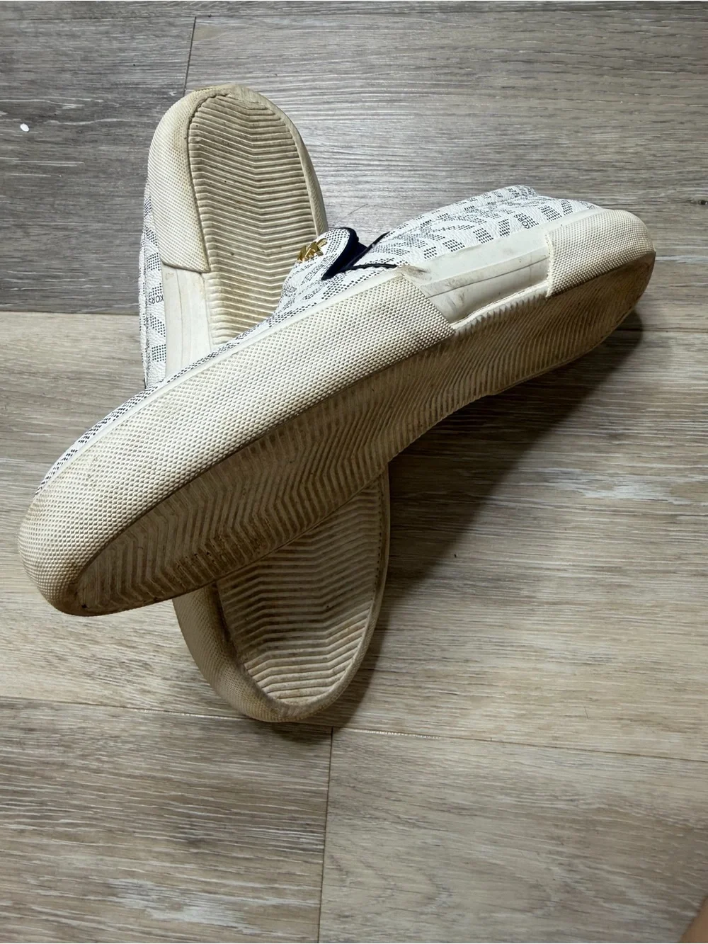Michael Kors Cream and Navy Logo Slip-On Flats